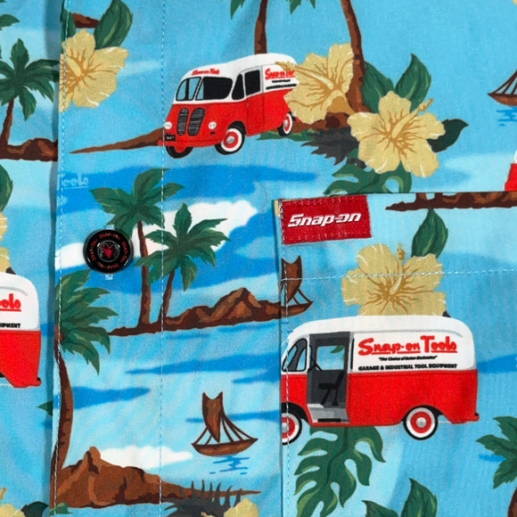 Dixxon Flannel Hawaiian Shirt Adult LARGE Blue Snap On Tools Floral Limited Ed - Picture 5 of 10